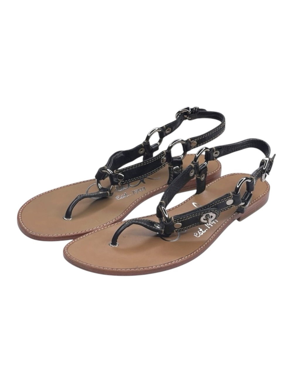 Deadstock: new Coach ࿌ Raiven Hardware Turnlock Flat Sandals ࿌ Black Leather ࿌ - Picture 9 of 16